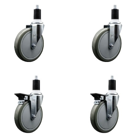 Service Caster 6'' Gray Poly Wheel Swivel 1-1/2'' Expanding Stem Caster Set 2 Brakes, 4PK SCC-EX20S614-PPUB-2-PLB-2-112